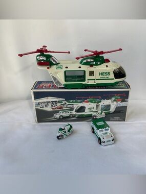 Hess 2001 Toy Helicopter with Motorcycle and Cruiser